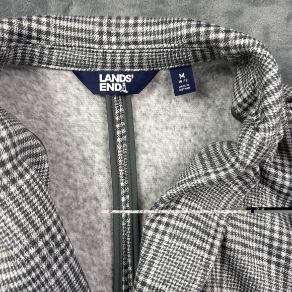 Lands' End Glen Plaid Notch Fleece Blazer Womens Size Medium Black White - Picture 2 of 5